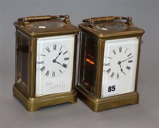 Two early 20th century lacquered brass carriage timepieces